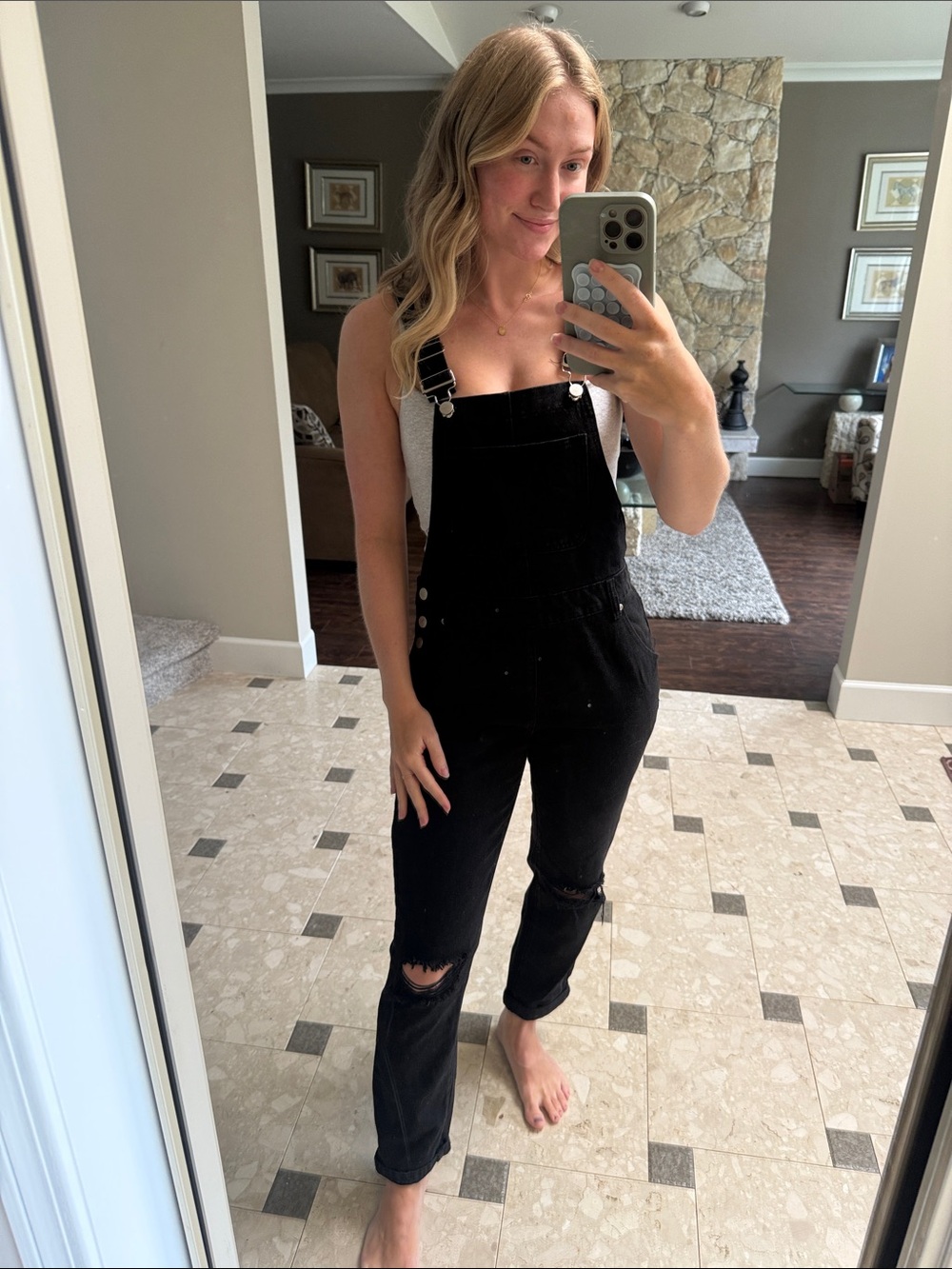 Boohoo Black Distressed Denim Overalls